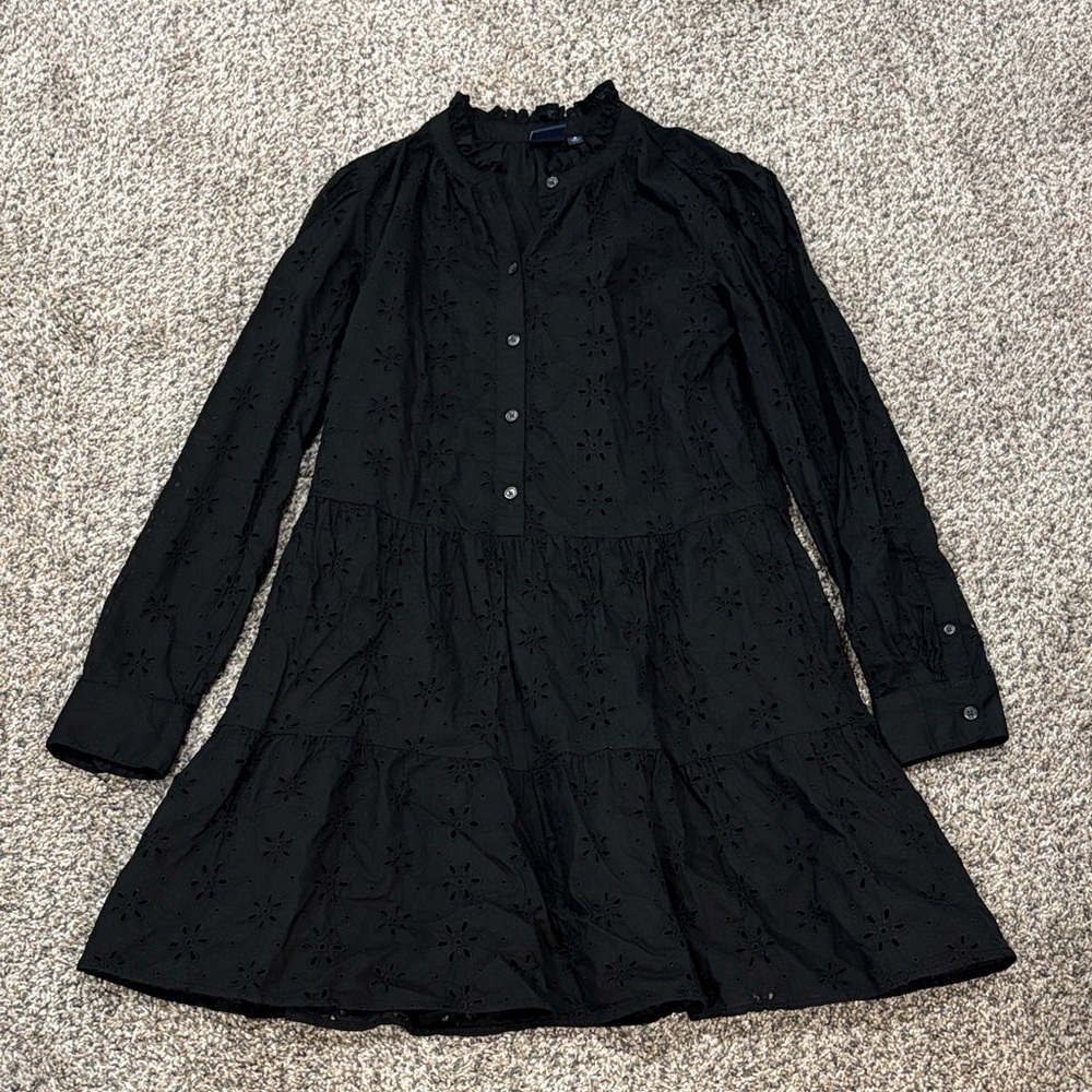 GAP Black Eyelet Button-Up Blouse Dress
